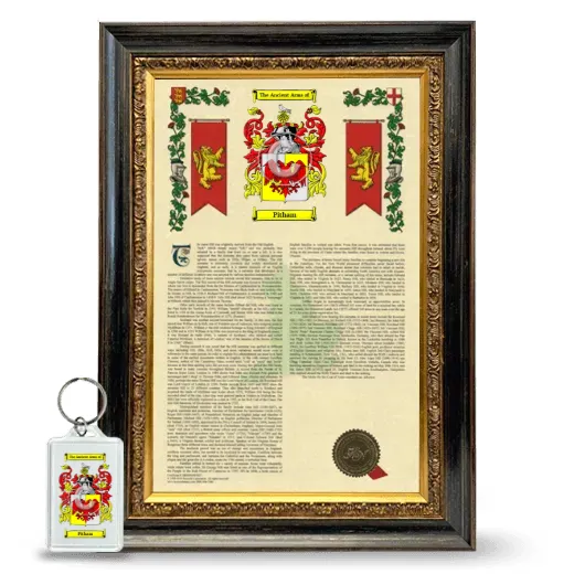Pitham Framed Armorial History and Keychain - Heirloom