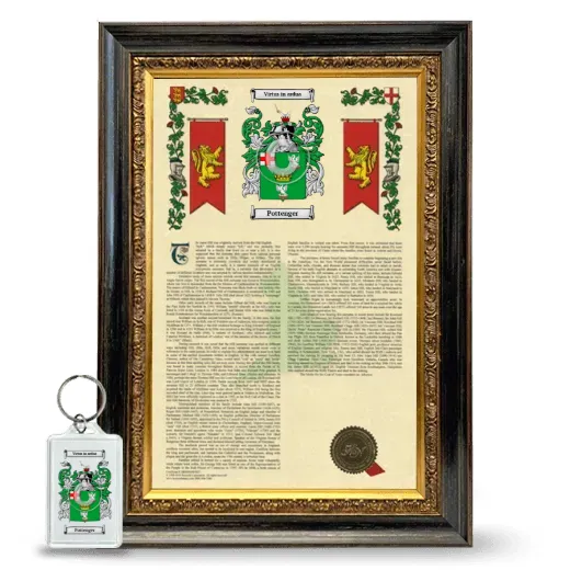 Pottenger Framed Armorial History and Keychain - Heirloom
