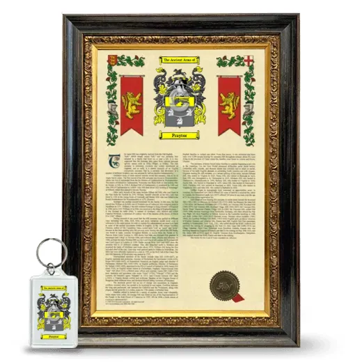 Praytor Framed Armorial History and Keychain - Heirloom