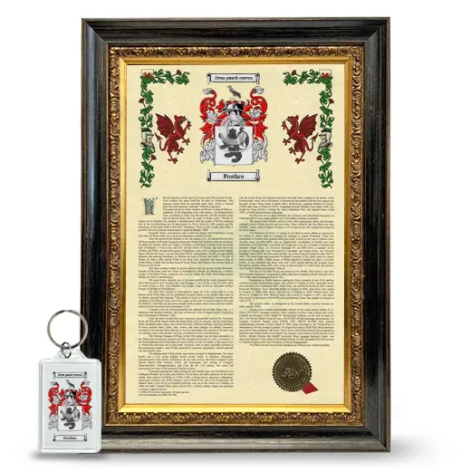 Prothro Framed Armorial History and Keychain - Heirloom