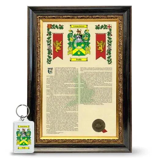 Puddy Framed Armorial History and Keychain - Heirloom
