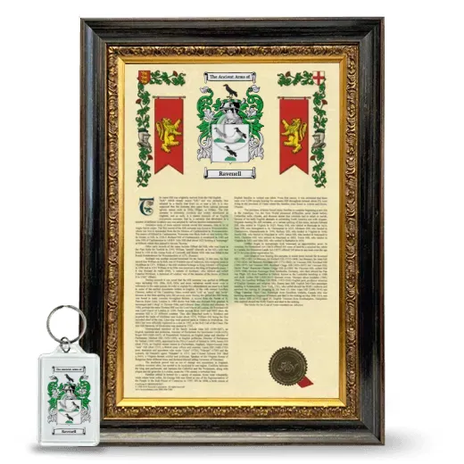 Ravenell Framed Armorial History and Keychain - Heirloom