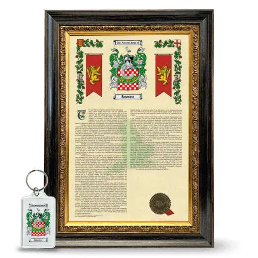 Regester Framed Armorial History and Keychain - Heirloom