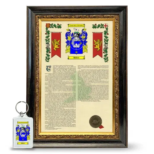 Ridout Framed Armorial History and Keychain - Heirloom