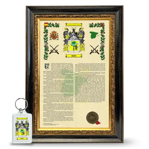 Roble Framed Armorial History and Keychain - Heirloom