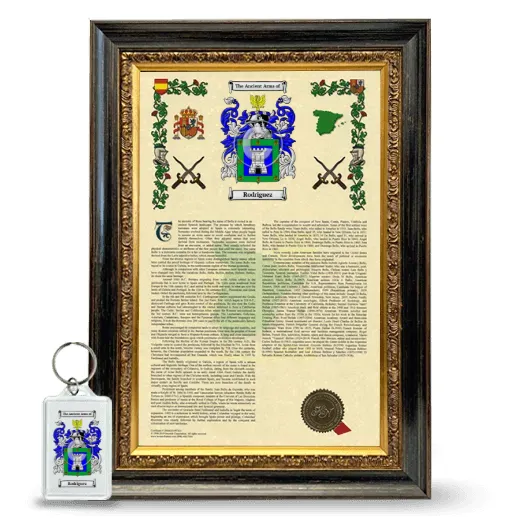 Rodriguez Framed Armorial History and Keychain - Heirloom