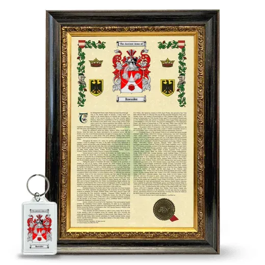 Roessler Framed Armorial History and Keychain - Heirloom