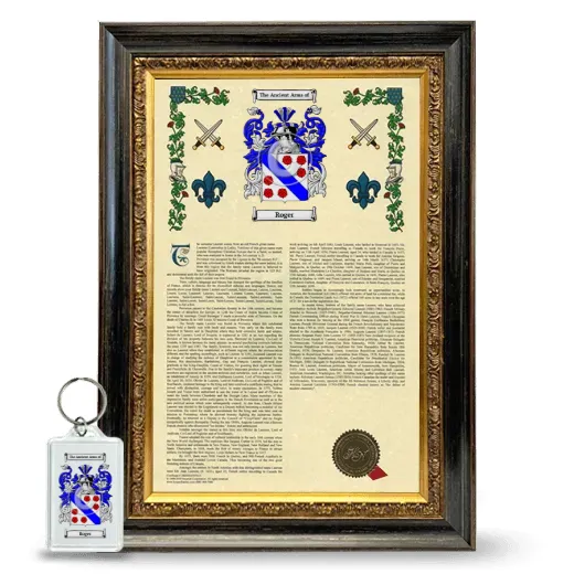 Roger Framed Armorial History and Keychain - Heirloom