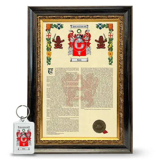 Roos Framed Armorial History and Keychain - Heirloom