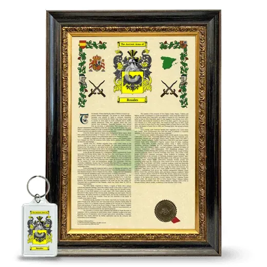 Rosales Framed Armorial History and Keychain - Heirloom