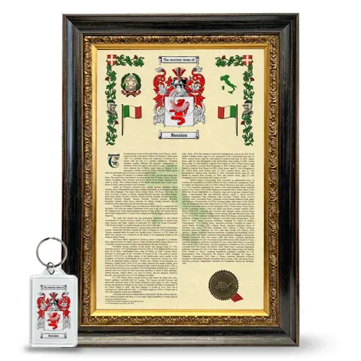 Russian Framed Armorial History and Keychain - Heirloom