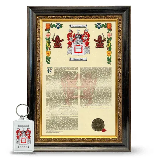 Rutherford Framed Armorial History and Keychain - Heirloom