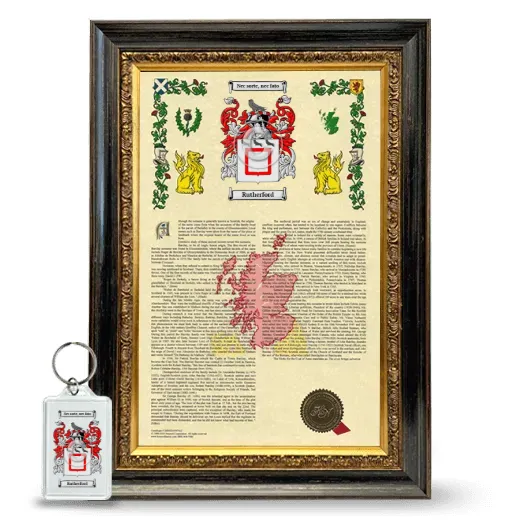 Rutherford Framed Armorial History and Keychain - Heirloom