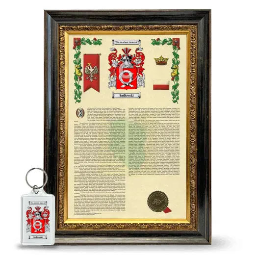 Sadlowski Framed Armorial History and Keychain - Heirloom
