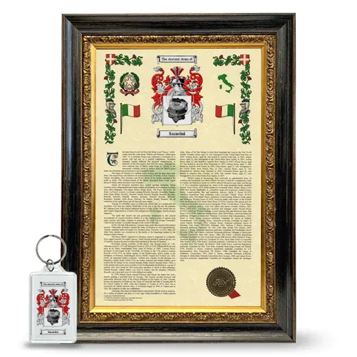 Saracini Framed Armorial History and Keychain - Heirloom