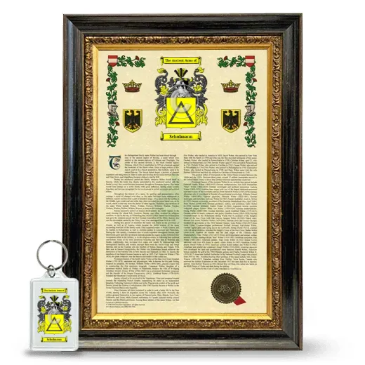 Schulmann Framed Armorial History and Keychain - Heirloom