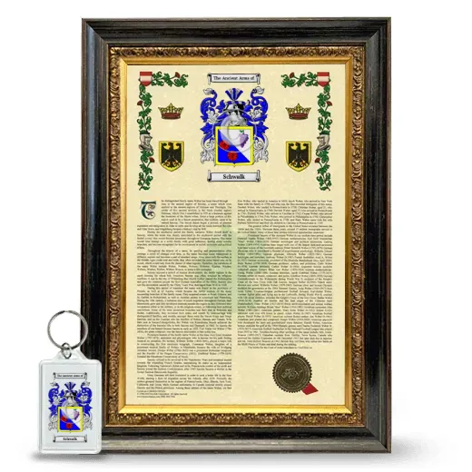 Schwalk Framed Armorial History and Keychain - Heirloom