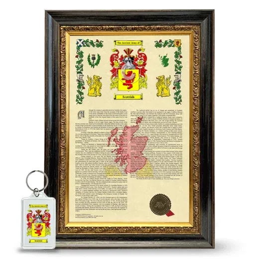 Scottish Framed Armorial History and Keychain - Heirloom