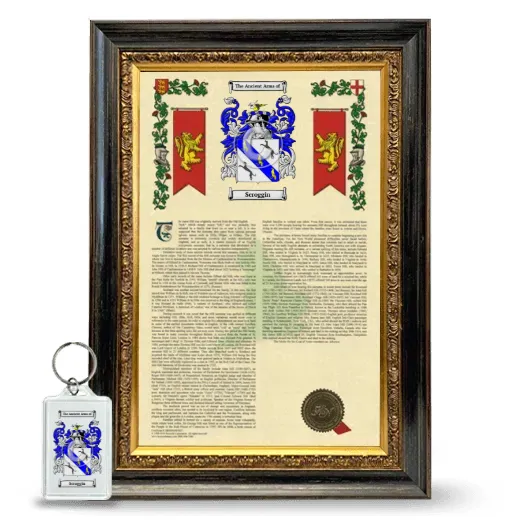 Scroggin Framed Armorial History and Keychain - Heirloom