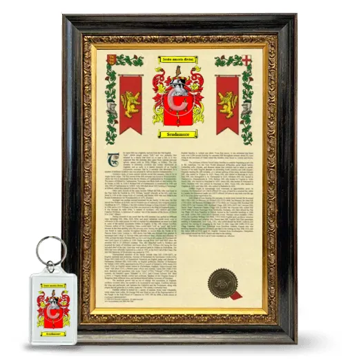 Scudamore Framed Armorial History and Keychain - Heirloom