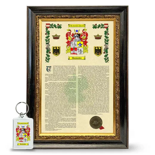 Shoemaker Framed Armorial History and Keychain - Heirloom