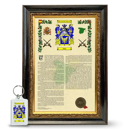 Soto Framed Armorial History and Keychain - Heirloom