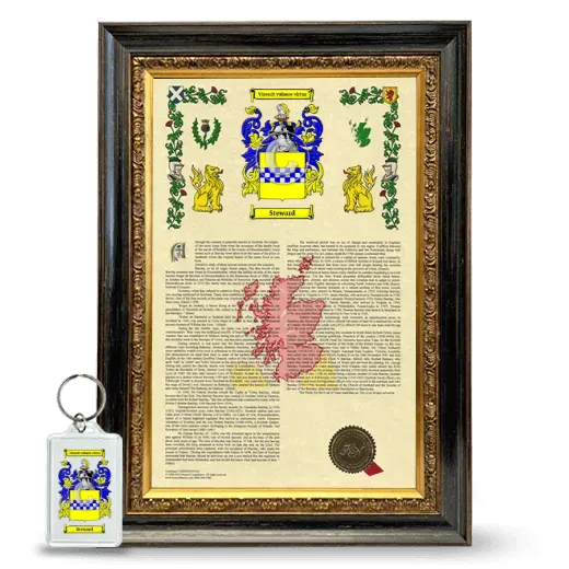 Steward Framed Armorial History and Keychain - Heirloom