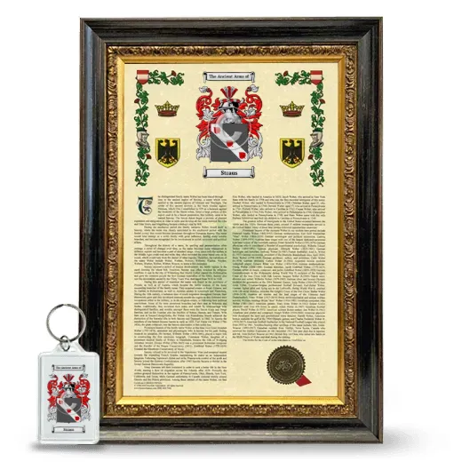 Straus Framed Armorial History and Keychain - Heirloom