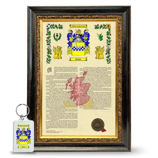 Stuart Framed Armorial History and Keychain - Heirloom
