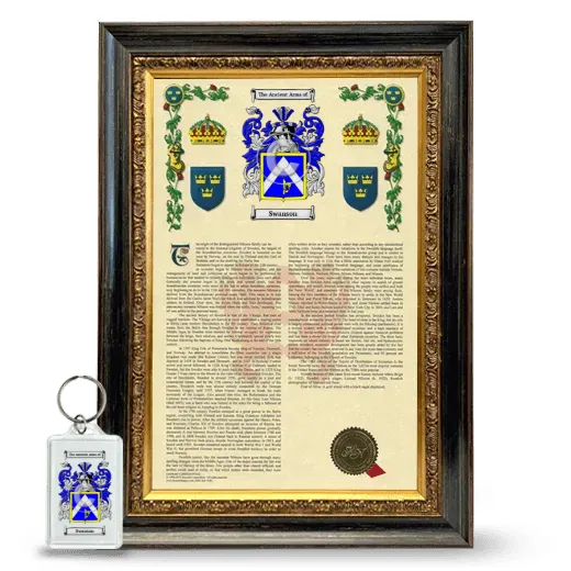 Swanson Framed Armorial History and Keychain - Heirloom