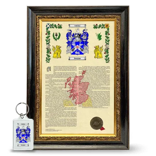 Swayne Framed Armorial History and Keychain - Heirloom