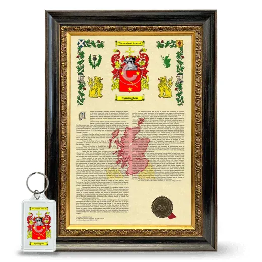 Symington Framed Armorial History and Keychain - Heirloom