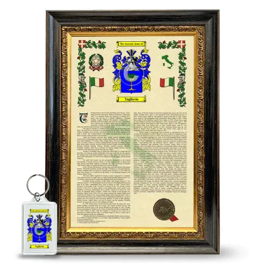Tagliavia Framed Armorial History and Keychain - Heirloom