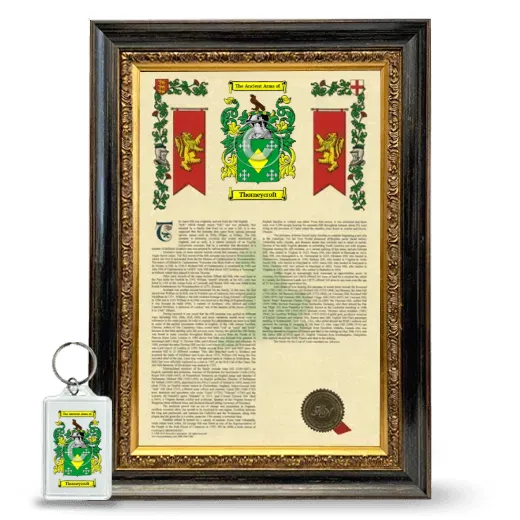 Thorneycroft Framed Armorial History and Keychain - Heirloom