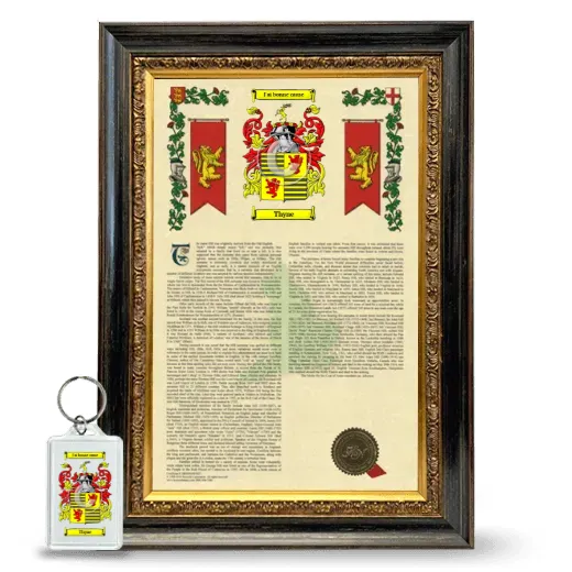 Thyne Framed Armorial History and Keychain - Heirloom