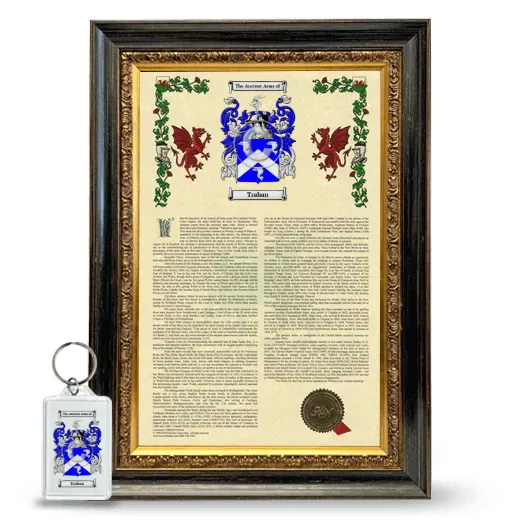 Trahan Framed Armorial History and Keychain - Heirloom