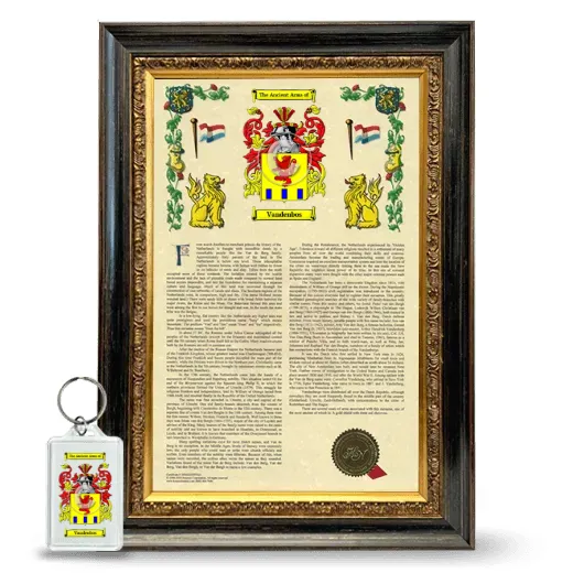 Vandenbos Framed Armorial History and Keychain - Heirloom