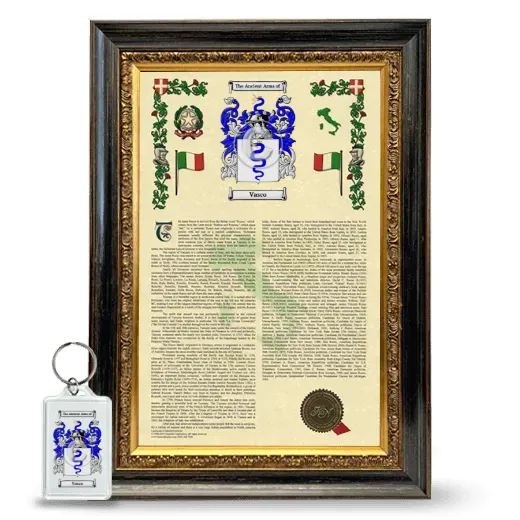 Vasco Framed Armorial History and Keychain - Heirloom