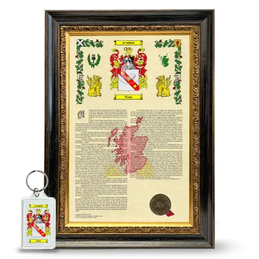 Vaux Framed Armorial History and Keychain - Heirloom