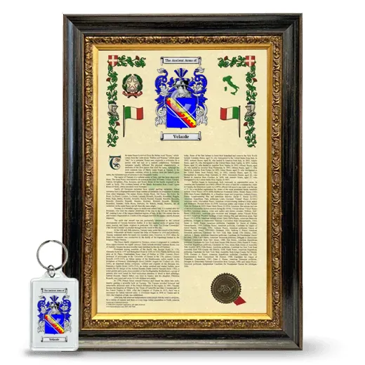 Velarde Framed Armorial History and Keychain - Heirloom