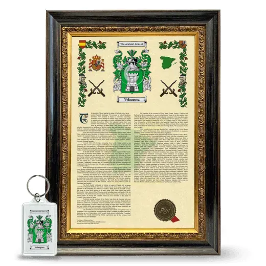 Velazquez Framed Armorial History and Keychain - Heirloom