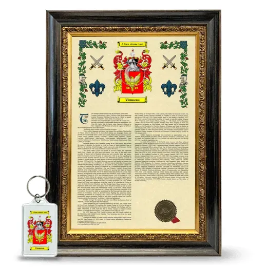Vienneau Framed Armorial History and Keychain - Heirloom