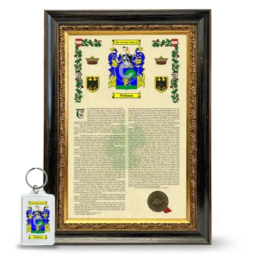 Waltman Framed Armorial History and Keychain - Heirloom