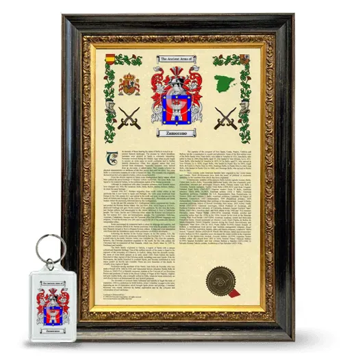 Zamorano Framed Armorial History and Keychain - Heirloom