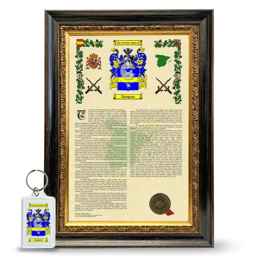 Zaragoza Framed Armorial History and Keychain - Heirloom