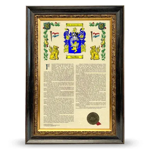 Van Rhyn Armorial History Framed - Heirloom