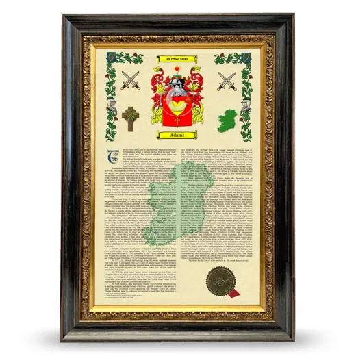 Adams Armorial History Framed - Heirloom