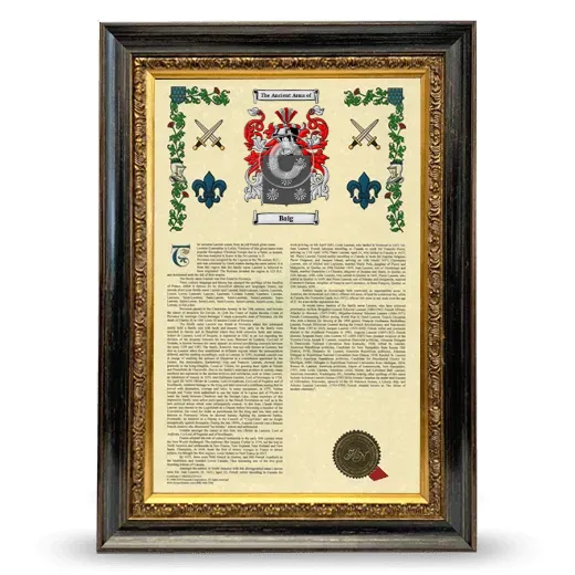 Baig Armorial History Framed - Heirloom