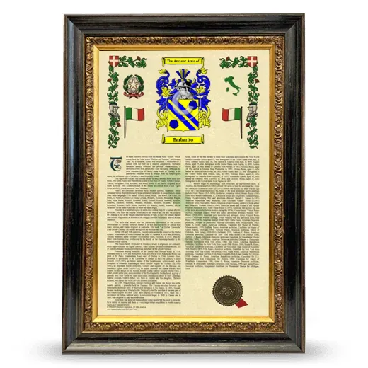 Barbarito Armorial History Framed - Heirloom
