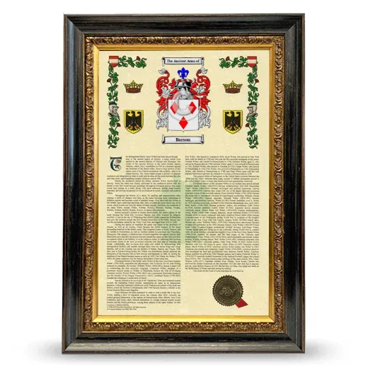 Barson Armorial History Framed - Heirloom